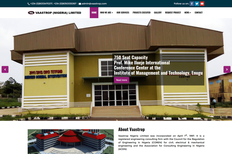 Vaastrop (Nigeria) Limited engineering website design by The Strategic Tech