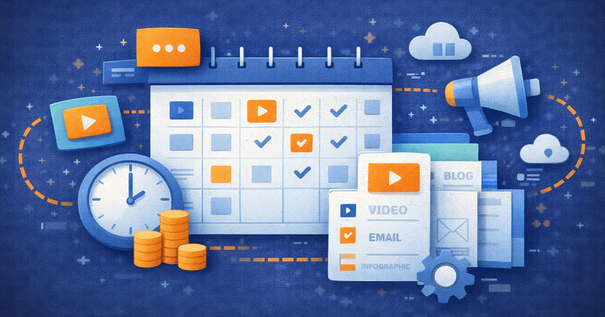 A structured timeline showing planned content types, channels, and publishing dates.