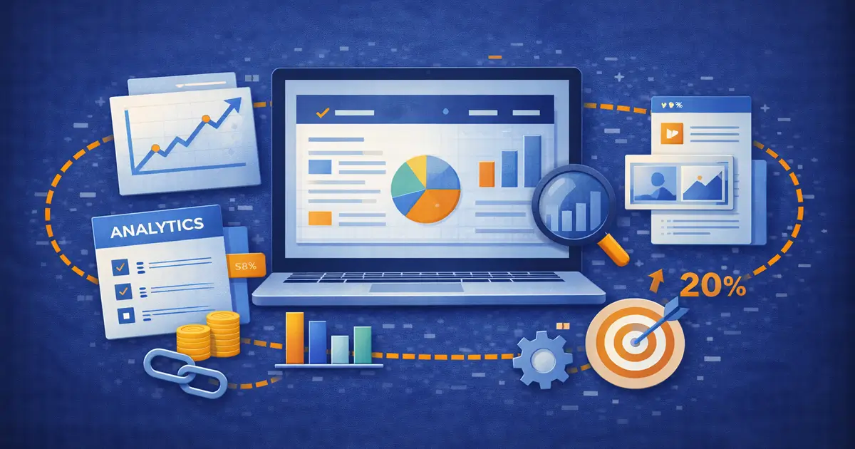An analytics-focused illustration showing how content performance is measured and improved.