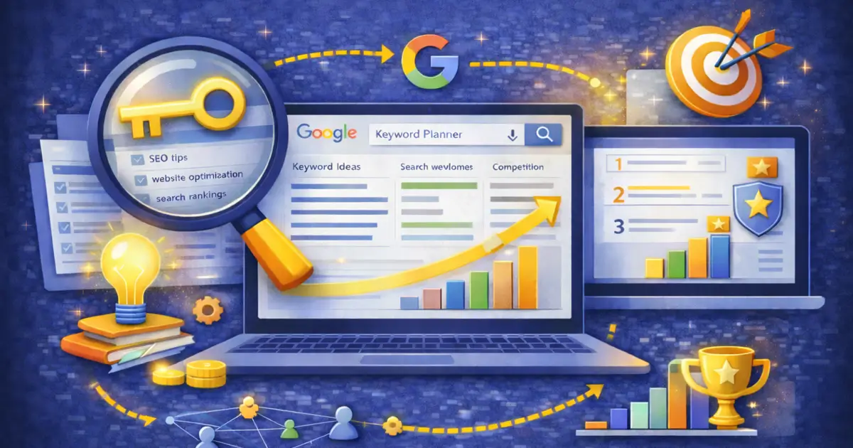 An illustration representing how keywords guide search visibility and rankings.
