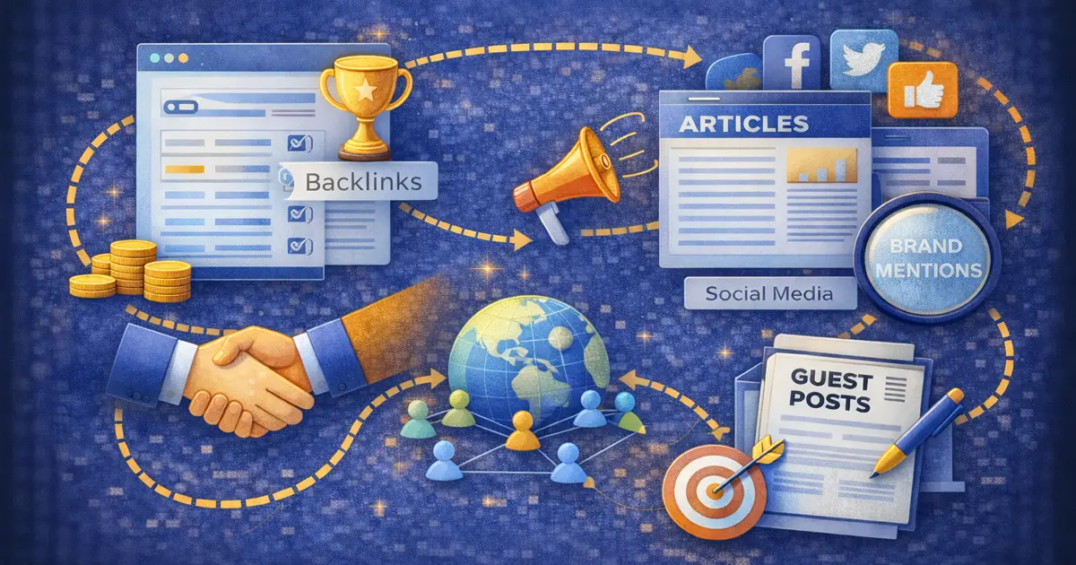 A visual showing how backlinks and external signals build website trust.