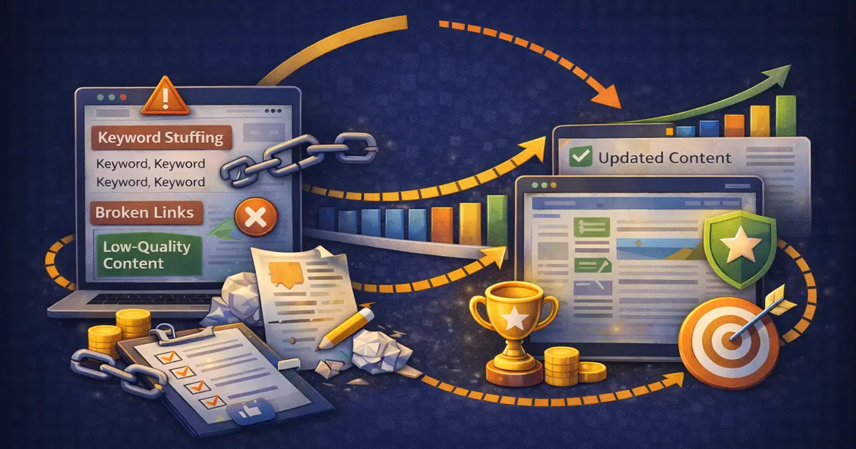 A visual showing the process of identifying and correcting SEO issues.