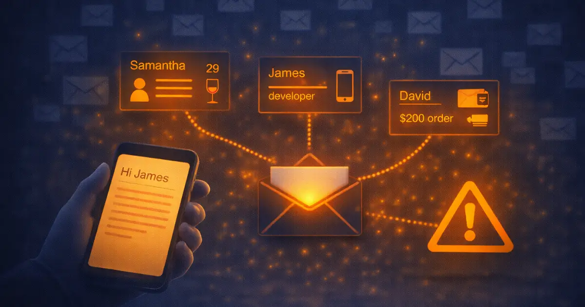 Individual inboxes light up differently, reflecting personalised interactions at scale.