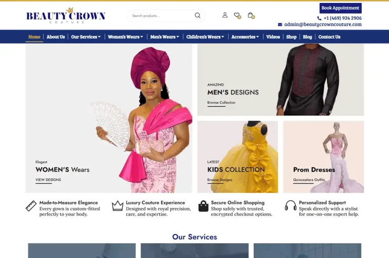 Beauty Crown Couture Fashion website design by The Strategic Tech