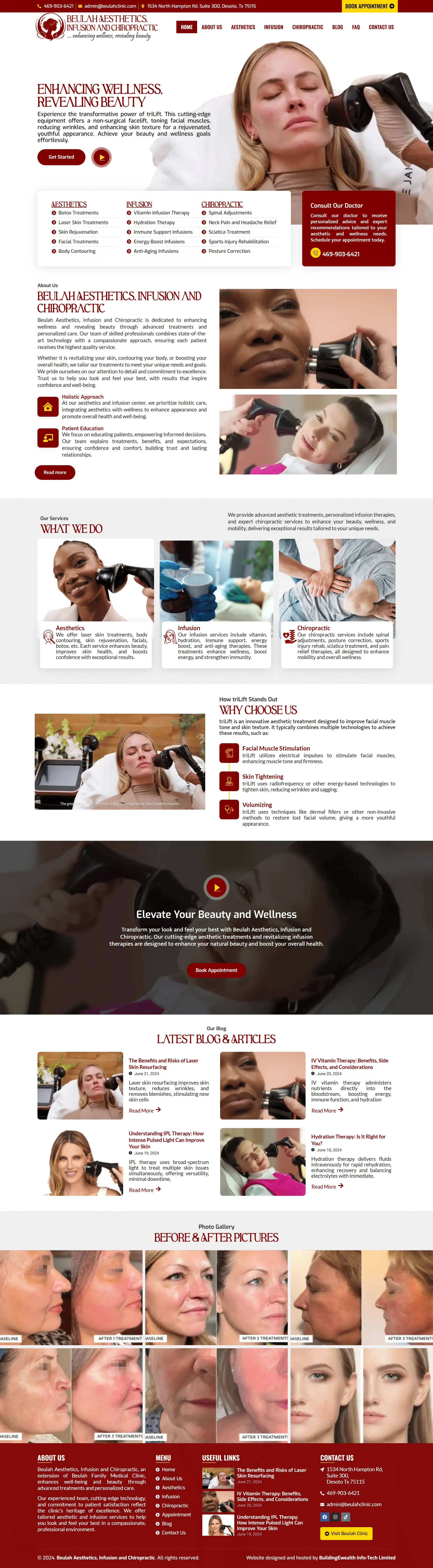 Beulah Aesthetics, Infusion and Chiropractic Beauty website homepage showing aesthetic, infusion, and chiropractic services