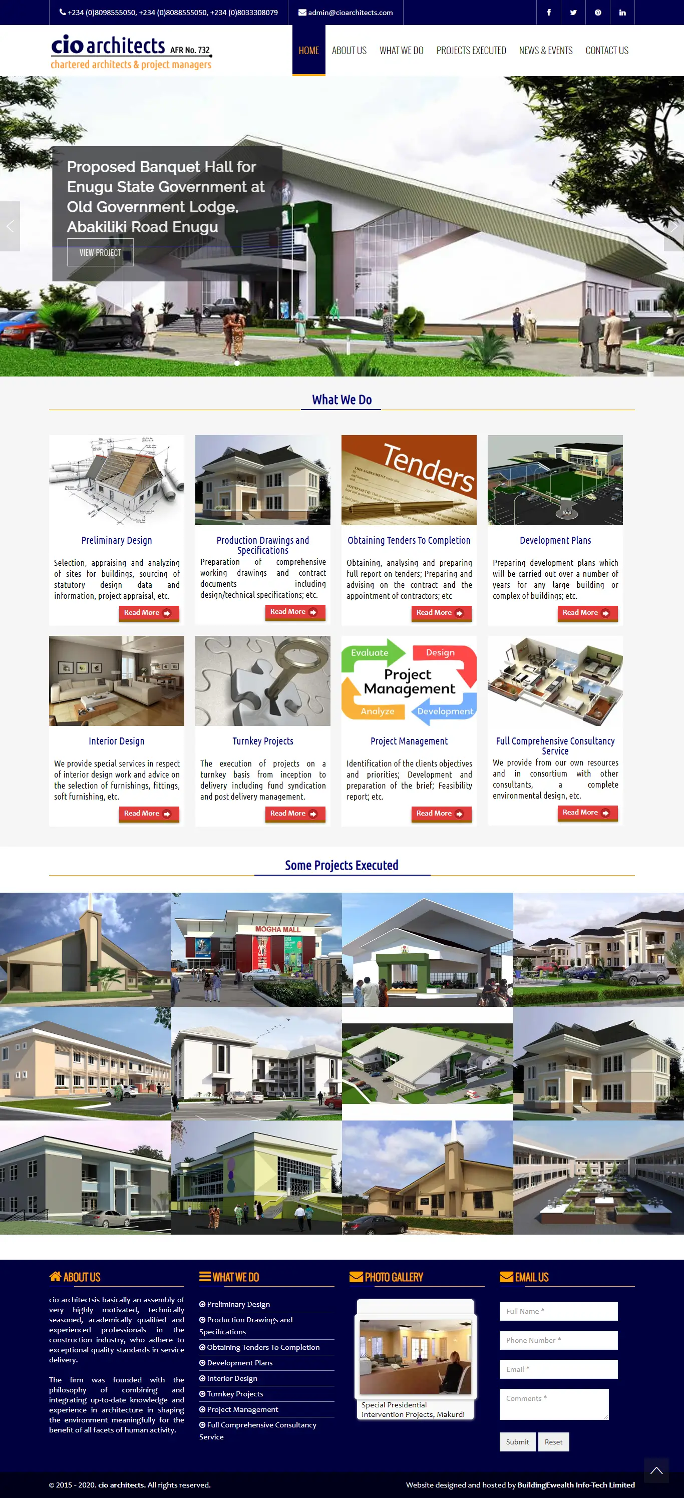 CIO Architects Architecture website homepage showing architecture, project management, and development consultancy services