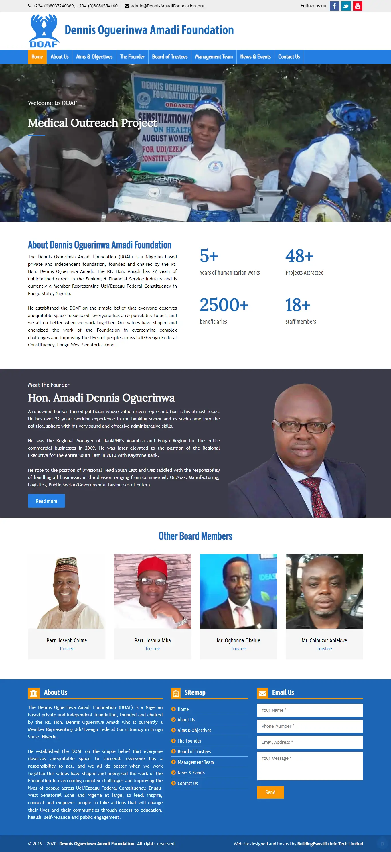 Dennis Oguerinwa Amadi Foundation Nonprofit website homepage showing humanitarian outreach and community empowerment