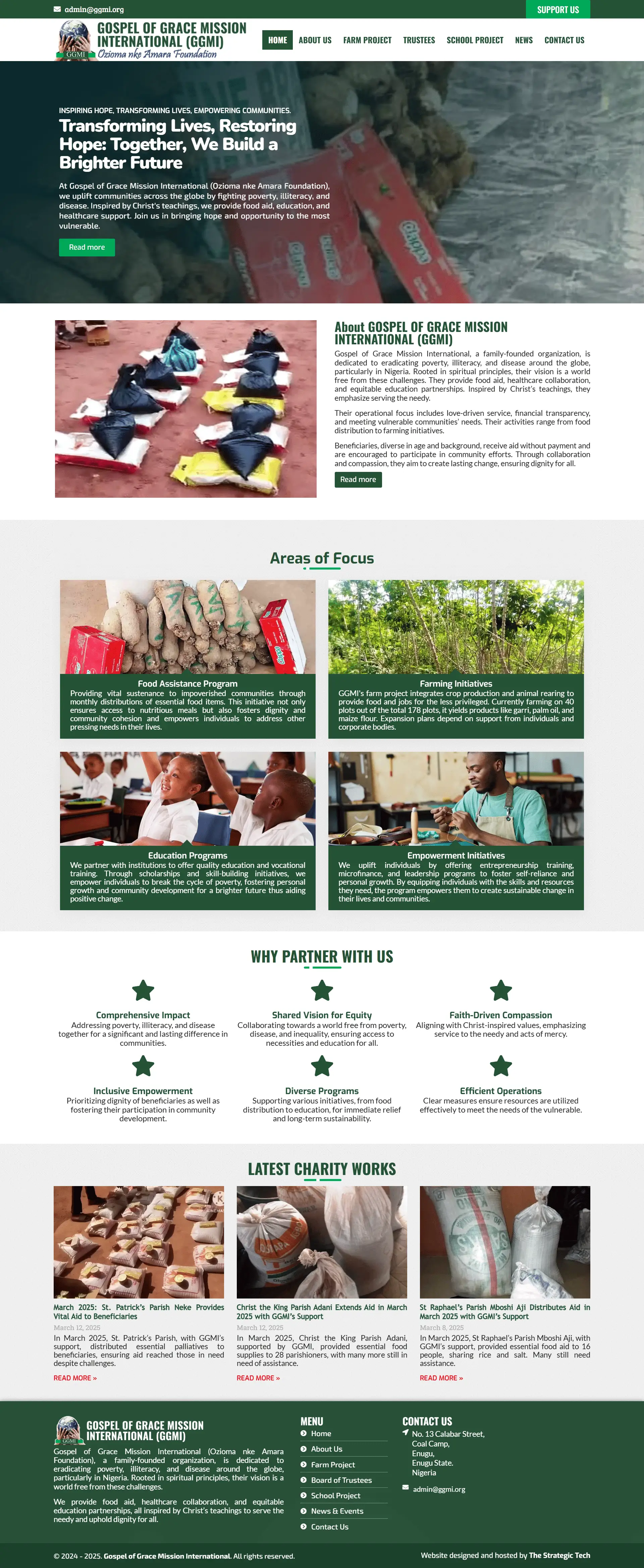Gospel of Grace Mission International Nonprofit website homepage showing charity, education and community initiatives
