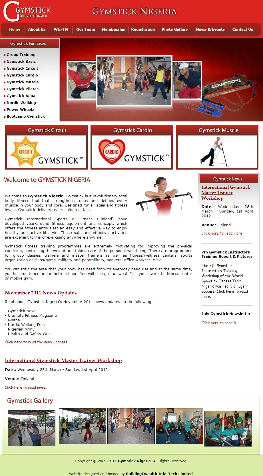 Gymstick Nigeria Wellness website homepage showing fitness programs, cardio training, and routine exercise activities