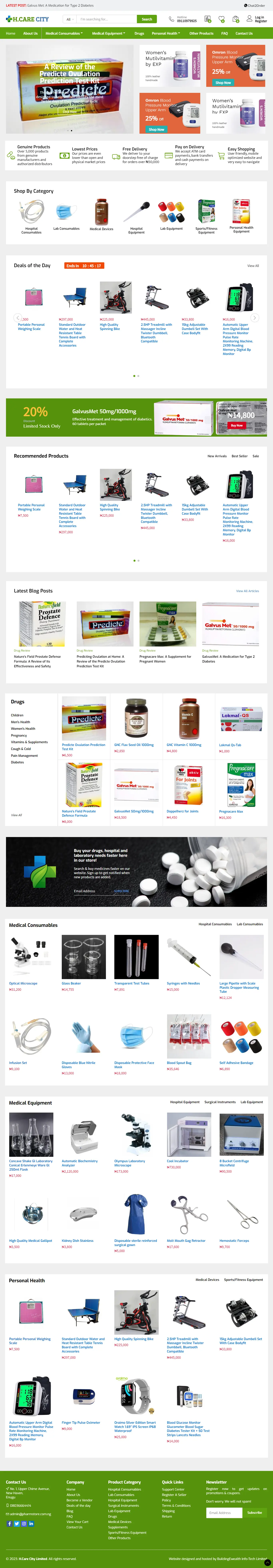 H-Care City Limited Marketplaces website homepage showing medical products, healthcare equipment, and featured deals